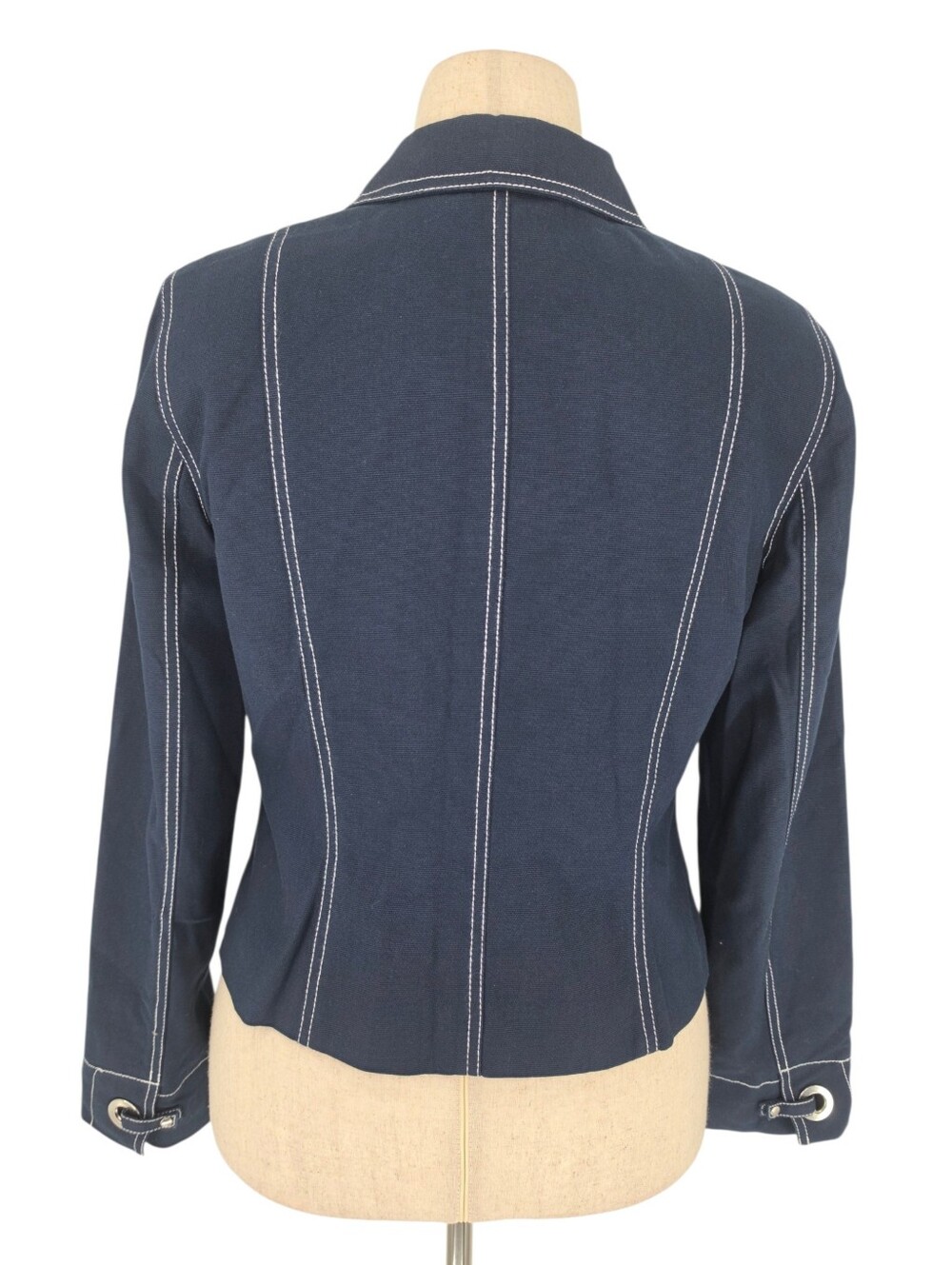Liz Claiborne Blazer Size 10 Navy Contrast Stitch Cotton Stretch - Picture 3 of 13